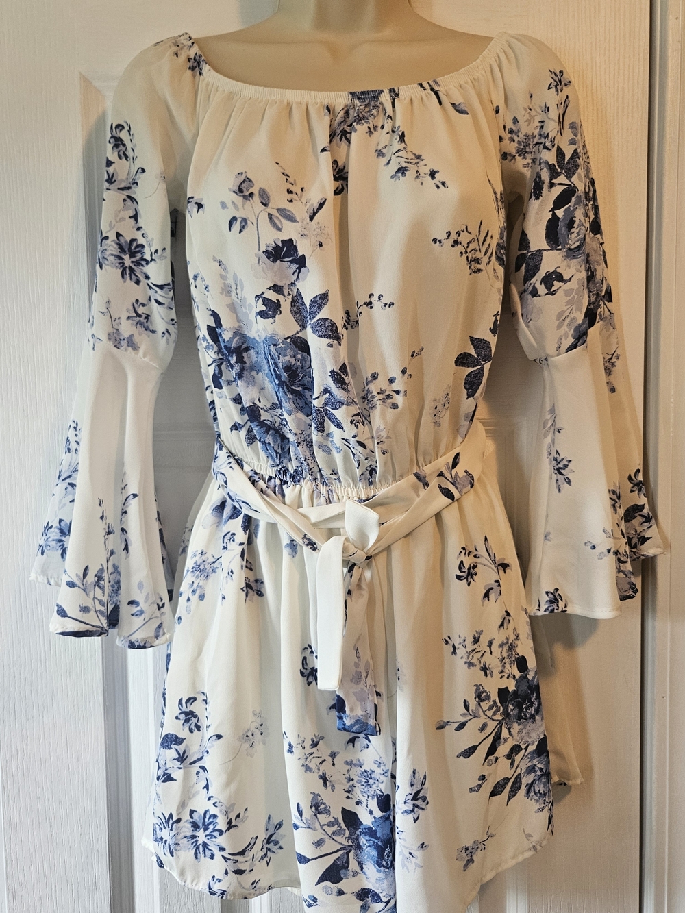 Rue21 White Romper with Blue Floral Print